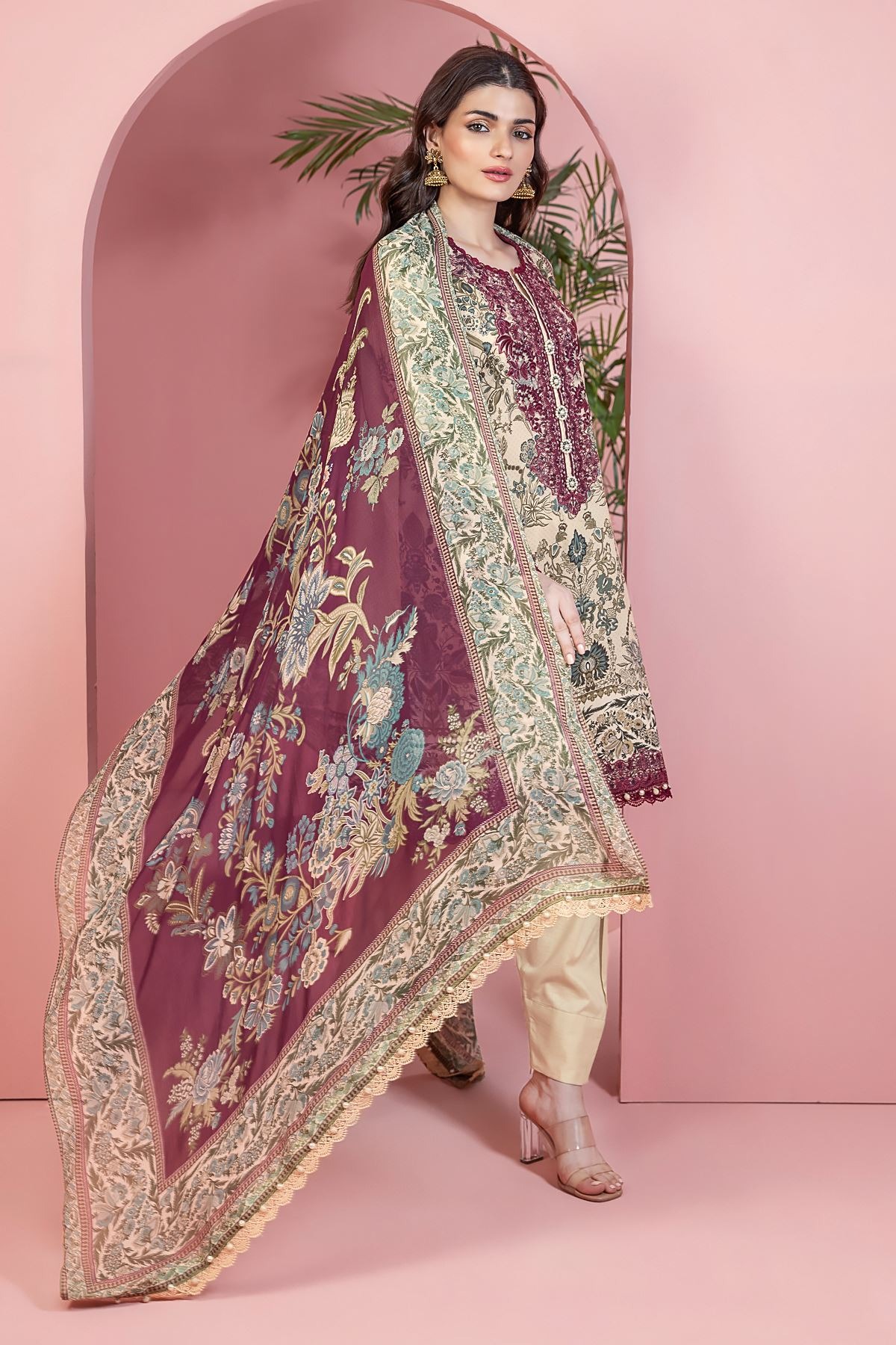 KHAADI | Pima Lawn Embroidered | Stitched Pret | BCS240308ST-BEIGE