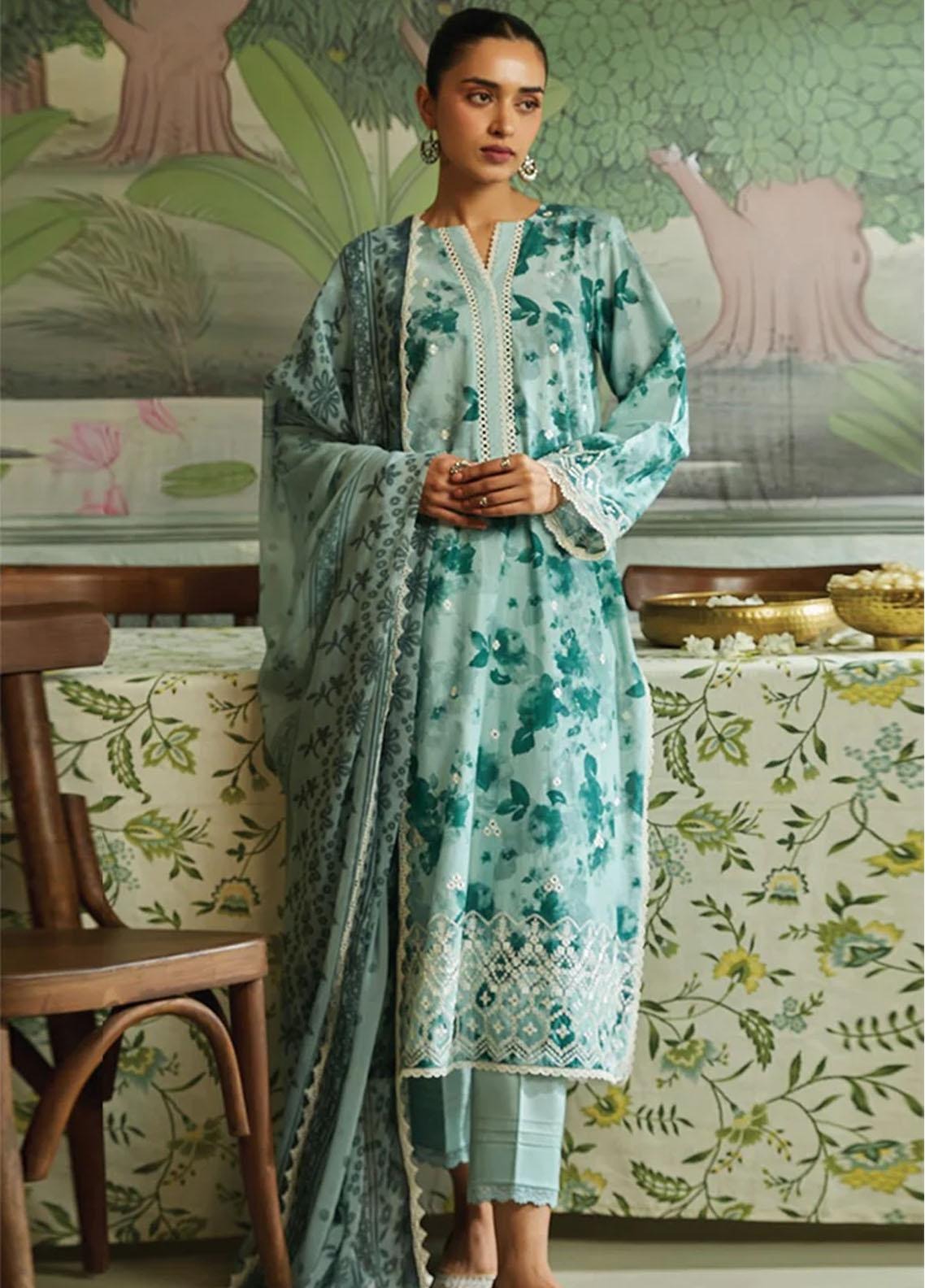 Cross Stitch | Embroidered Cambric Suits | Unstitched 3 Piece | CENDRE GALORE-D-01