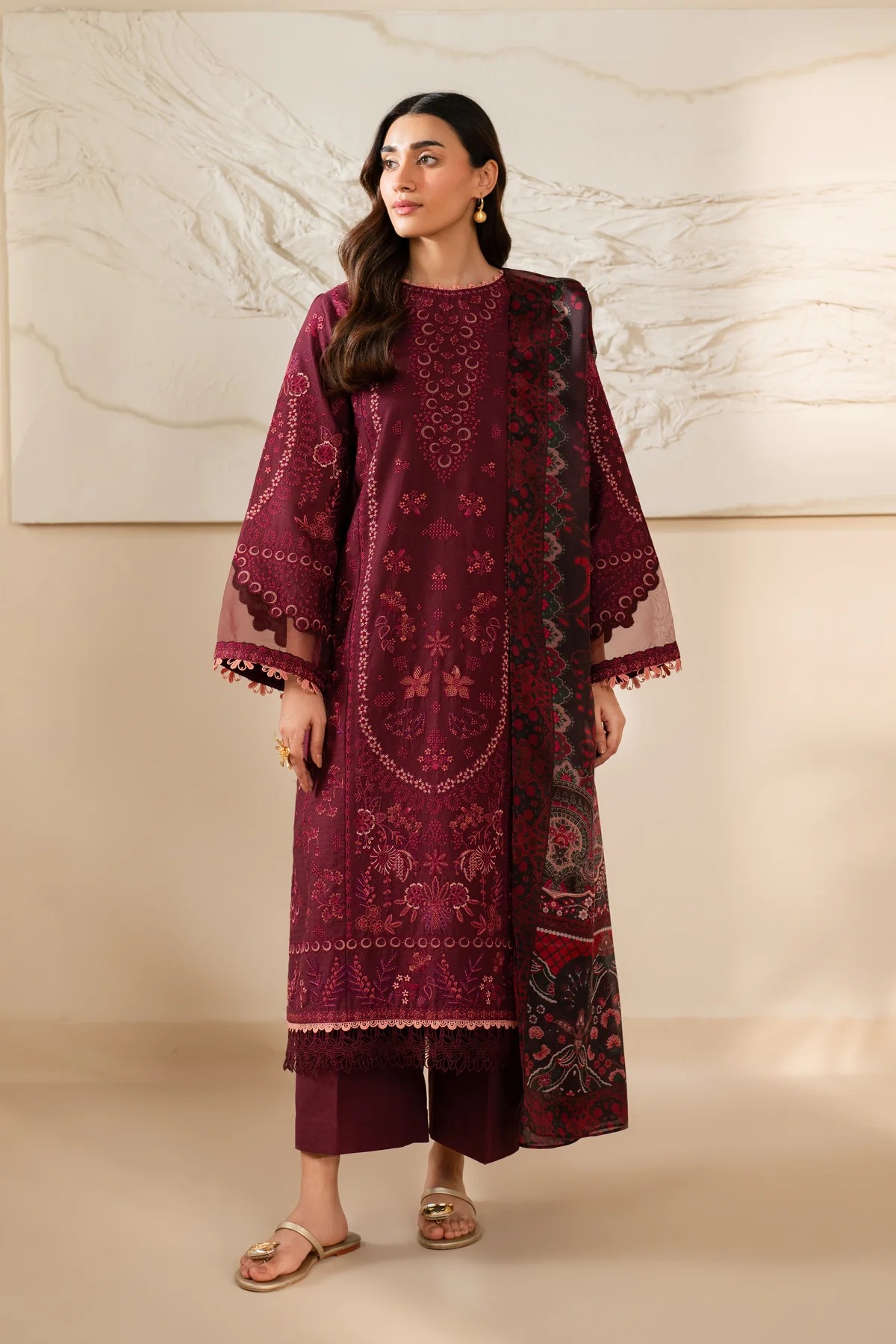 XENIA | Embroidered Lawn Suit | Unstitched | CRIMSON XF-945